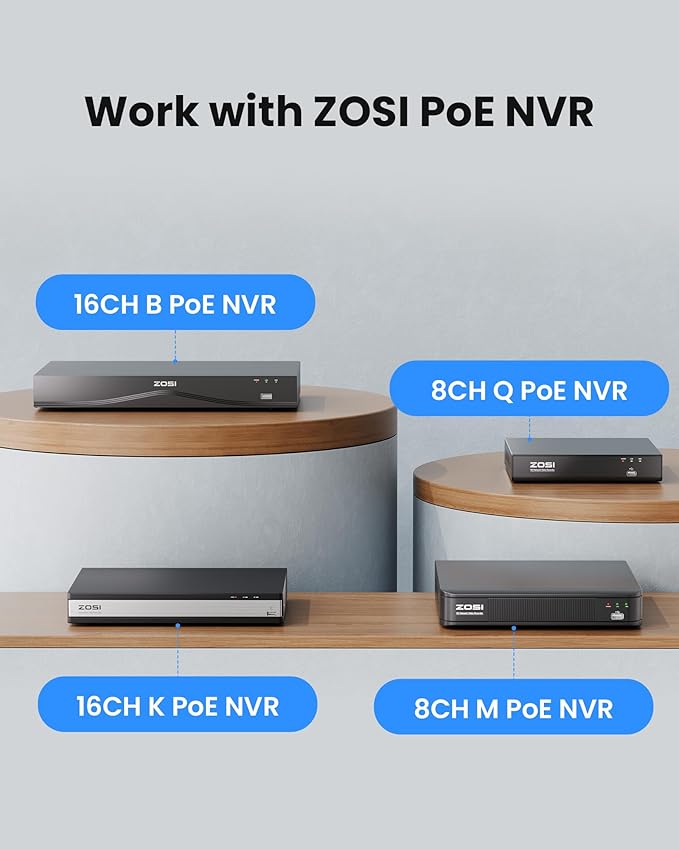 ZOSI C220 4K 8MP Add-On PoE IP Camera Outdoor Indoor, Surveillance Security Camera for Home, AI Person/Face/Vehicle Detection, One-Way Audio, 100ft IR Night Vision, Only Work with ZOSI PoE NVR, 2Pack