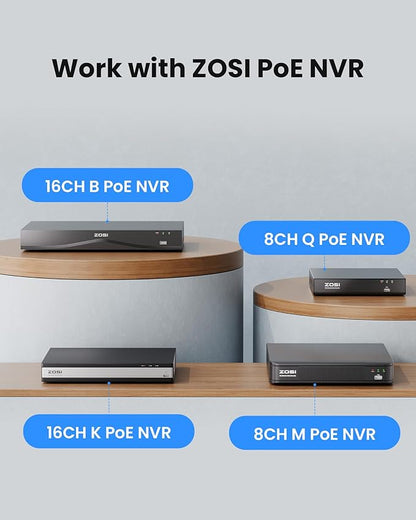 ZOSI C220 4K UHD 8MP Add-On PoE IP Camera Outdoor Indoor, Surveillance Security Camera for Home, AI Person/Face/Vehicle Detection, One-Way Audio, 100ft IR Night Vision, Only Work with ZOSI PoE NVR