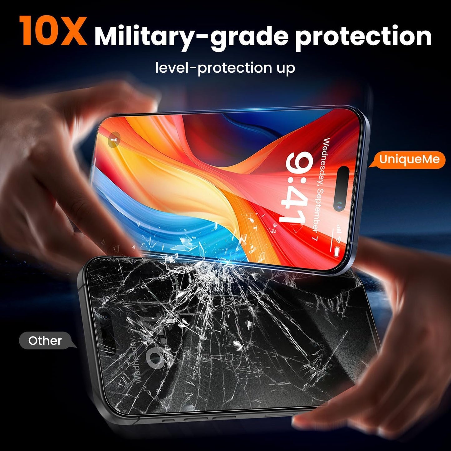 UniqueMe for iPhone 15 Pro Max Screen Protector, [Military Grade Shatterproof & 9H+ Hardness] Screen Protector 15 Pro Max Tempered Glass Full Coverage Protection, Easy Installation, 2 Packs