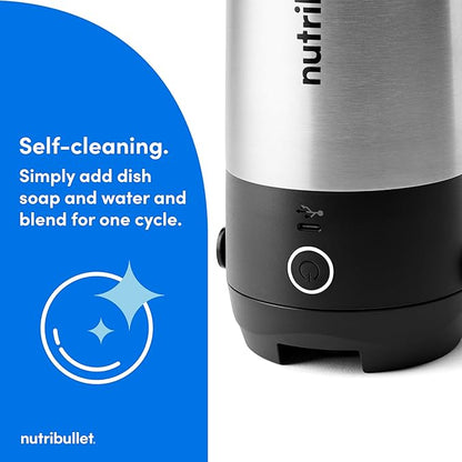 nutribullet Flip Portable Blender with Insulated Cup, Cordless, Brushed Stainless, NBPB50350SS