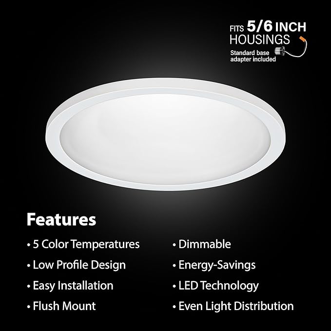 Feit Electric LED Ceiling Downlight, Dimmable Flat Panel Ceiling Light with Color Selection (5CCT), TP24 Adapter Included