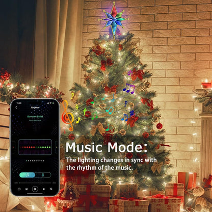 MEETYAMOR Christmas Tree Topper, 13" 130 LEDs RGB Color Change Lighted 8-Point Star Tree Topper, App, Remote & Touch, USB Powered 3D Infinity Mirror Music Sync Treetop Decorations for Xmas Party Gift