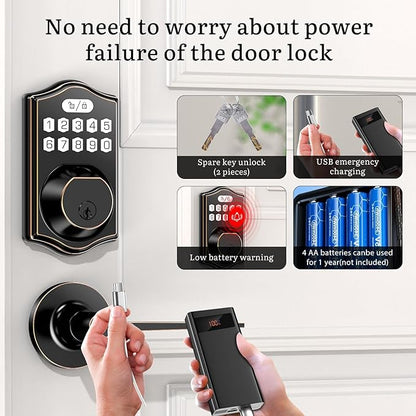 keyless Entry Door Lock deadbolt with Handle Set- Front Door Fingerprint Smart Locks with 2 Lever Handles-Keypad Code Deadbolt -App Control,Auto Lock,Easy to Install