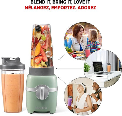 Starfrit Personal Blender - Two 828ml Cups - High, Low & Pulse Modes - 300W - Sage