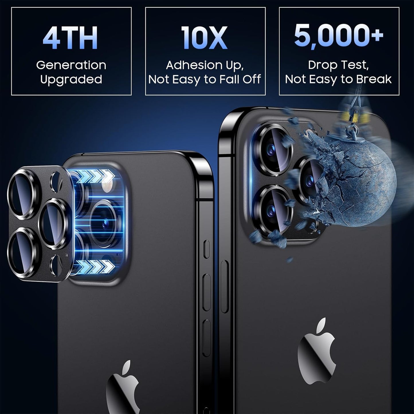Uyiton Compatible with iPhone 15 Pro/iPhone 15 Pro Max Camera Lens Protector, [Not Easy to Break][Strong Adsorption][Case-Friendly] Metal Tempered Glass Rear Camera Screen Cover - Matte Black