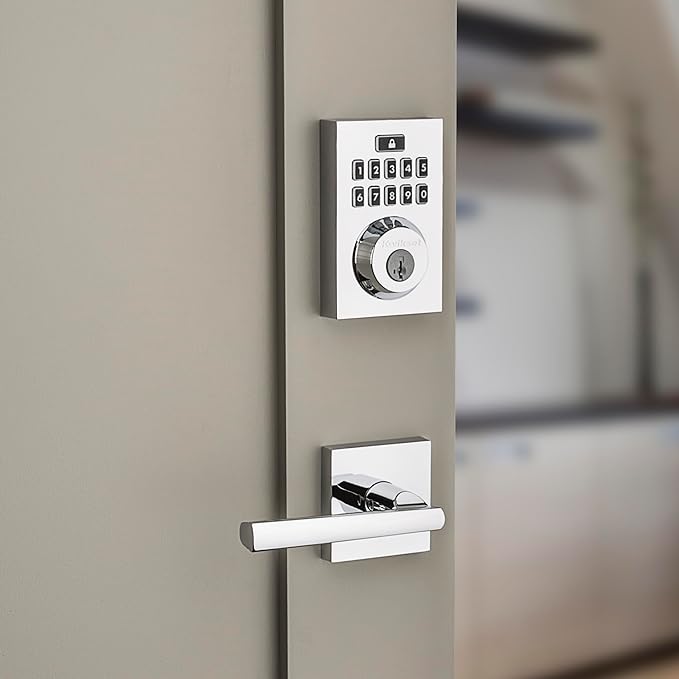 Kwikset 914 Contemporary Keypad SmartCode Electronic Deadbolt Smart Lock featuring SmartKey Security and ZigBee 3.0 Technology in Polished Chrome