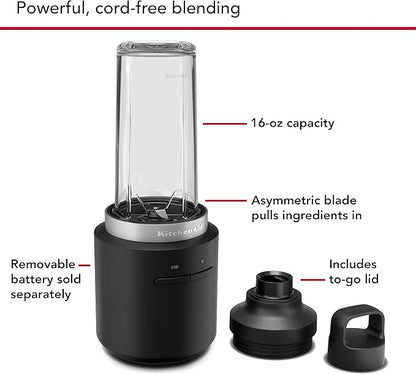 KitchenAid Go™ Cordless Personal Blender - battery included, KSBR256, Black Matte