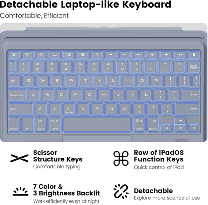Nillkin iPad A16 (11th Gen) / 10th Gen Case with Detachable Keyboard, Magic Trackpad, 7-Color Backlit, Portrait/Landscape Modes, Rugged Keyboard Case for iPad 11th / 10th Generation (2025/2022), Gray