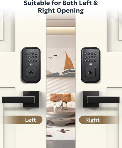 BE-TECH Keyless Entry Smart Door Lock with 2 Lever Handles, Electronic Front Door Locks Set, Digital Keypad Deadbolt, Auto Lock, One Time Codes, Anti Peeping Code, Easy Installation, Black