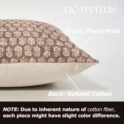 DOMVITUS Floral Pillow Covers Set of 2, Throw Pillow Covers 20x20, Floral Print Neutral Accent Decorative Pillow Covers for Living Room, Bed, Cognac Brown