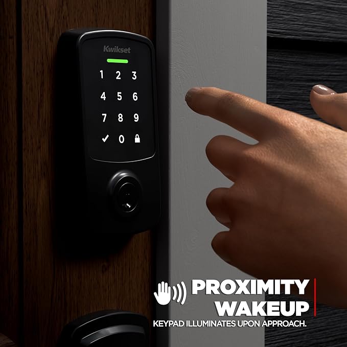 Kwikset Aura Reach Smart Lock Matter Over Thread and Bluetooth Enabled Keyless Entry Door Lock Deadbolt, BHMA Certified, Proximity Wakeup, Geofence Auto-Unlock Matte Black