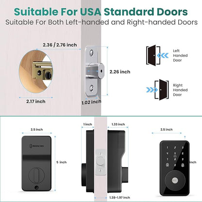 Smart Lock, 4-in-1 Keyless Entry Door Lock for Front Door, 6 Digital Code Door Lock with Keypad, Bluetooth Smart Deadbolt, App Control