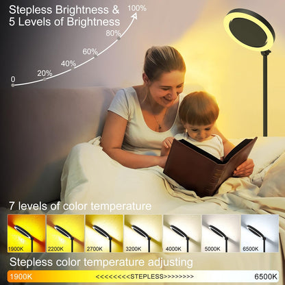 36W Bright LED Floor Lamp for Living Room with Remote, 75.5 Inch Tall Stepless Dimmable Standing Lamp for Office, Torchiere Floor Lamp with 2 Rotatable Lights 1900K-6500K for Bedroom