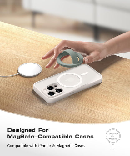 Magnetic Phone Grip, Removable Loop Grip with Soft Finger Strap, Silicone Phone Ring Holder for Back of Phone for iPhone 16/15/14/13/12 Pro Max/Plus, Calke Green