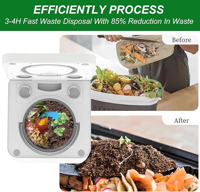 Food Waste Electric Composter,For Kitchen,Double Blade Grinding,2 Conversion Mods:Thermal Driving Mode/Biological Mode,110V