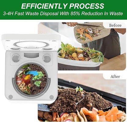 Electric Composter, Kitchen Bin, Odorless/Auto-Clean/Led Display, Turn Food Waste Into Fertilizer In 4/6 Hrs,3.3L Large Capacity,110V