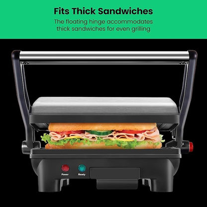 Chefman Electric Panini Press Grill,Compact 2-Slice Sandwich Maker,Non-Stick Coated Plates,Opens 180 Degrees,Dishwasher Safe,Removable Drip Tray,Stainless Steel/Black,(Pack of 4)