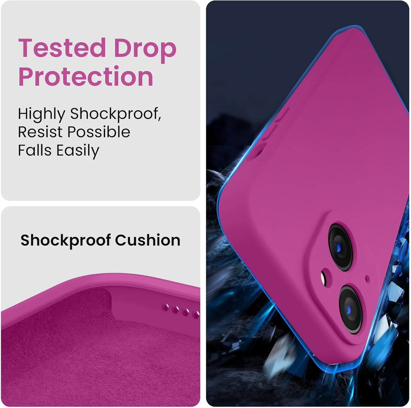 FireNova Designed for iPhone 15 Case, Silicone Upgraded [Camera Protection] Phone Case with [2 Screen Protectors], Soft Anti-Scratch Microfiber Lining Inside, 6.1 inch, Shocking Pink
