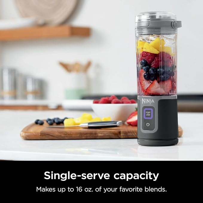 Ninja Blast 16 oz. Personal Portable Blender with Leak Proof Lid and Easy Sip Spout, Perfect for Smoothies, Cordless, USB-C Rechargeable, Dishwasher Safe Parts (Renewed) (Black)