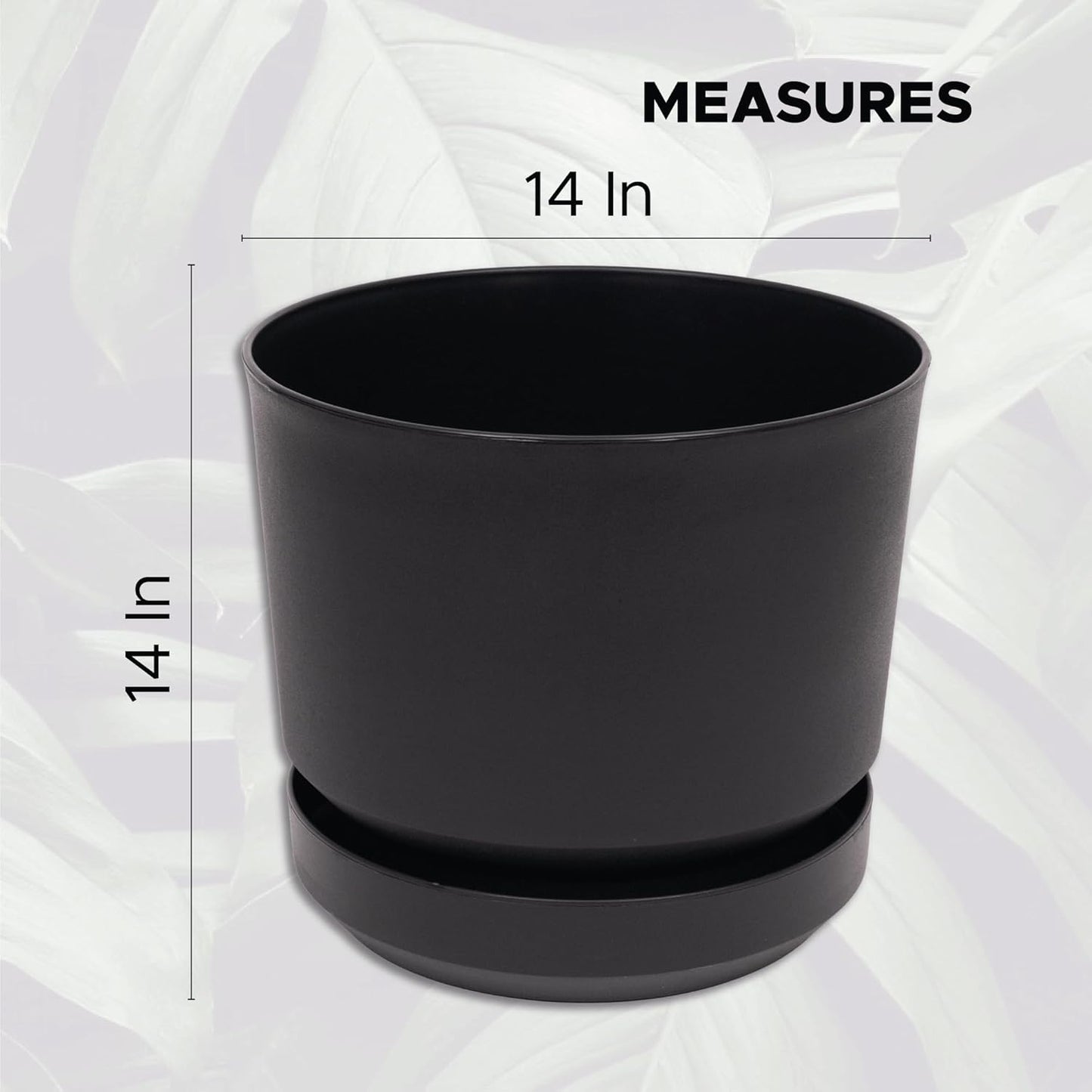 Elly Décor 14 inch Plastic Cylinder Planter Pot with Self-Watering Saucer and Drainage Hole,Lightweight & Extremely Durable, 14"x 14", Charcoal
