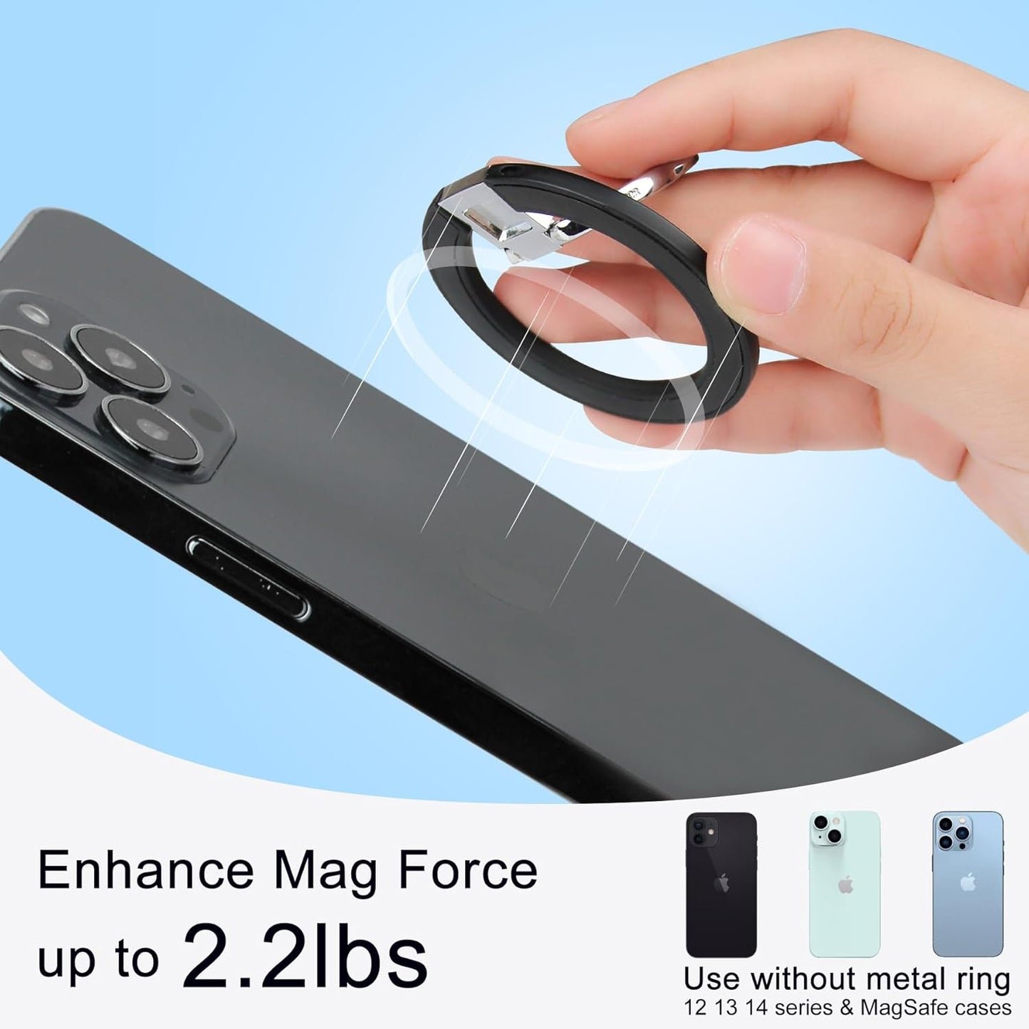 Magnetic Phone Grip for MagSafe, EI Sonador Magnet Phone Ring Holder, Removable, Compatible with iPhone 14 Plus 13 12 Pro Max Mini (Pink)