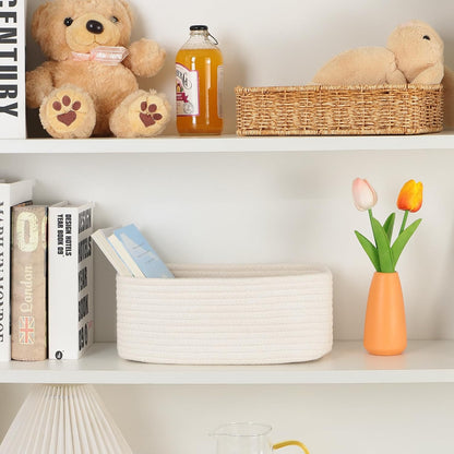 Small Storage Baskets for Organizing | Closet Organizer Bins | Shelf Toy Basket | Woven Rope Baskets | Cube Decorative Box | Shallow Basket | 11.5x7.5x4.7” | 4 Packs Off White