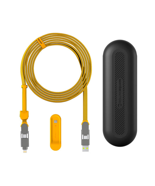 Rolling Square InCharge XL 300cm - USB C Charger Cable, Lightning Cable for Smartphone, Universal Cable Charger 6 in 1, USB Plug, Yellow, 100W