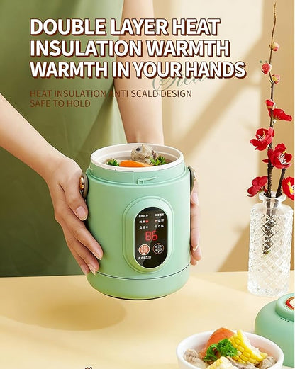 Multifunctional Health Pot, 500W Portable Mini Electric Cooker with Ceramic Glaze Inner & Steamer, Small Slow Cooker with 12-Hour Reservation, for Porridge, Rice, Soup & Steaming (1200ml-Green)