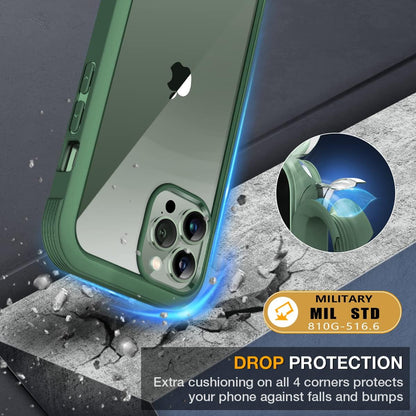 Miracase Glass Case for iPhone 13 Pro Max 6.7 inch, Upgrade Full-Body Clear Phone Bumper Case Cover with Built-in 9H Tempered Glass Screen Protector, Acacia Green