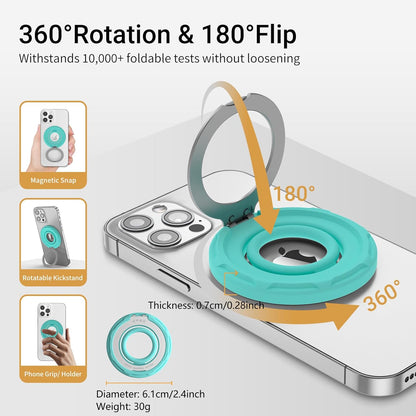 OPSO Magnetic Phone Ring Holder for MagSafe, 360 Degree Rotation Silicone Finger Ring Grip Stand Holder, Adjustable Kickstand, Compatible with iPhone 16 15 14 13 12/Pro/Max, Samsung and All Smartphone