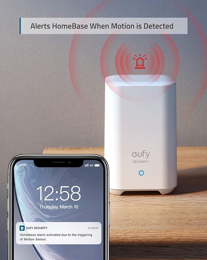 eufy Security Motion Sensor, Home Alarm System, 100° Coverage, 30 ft Detection Range, 2-Year Battery Life, Adjustable Sensitivity, HomeBase Required, Optional 24/7 Protection Service, Home Security