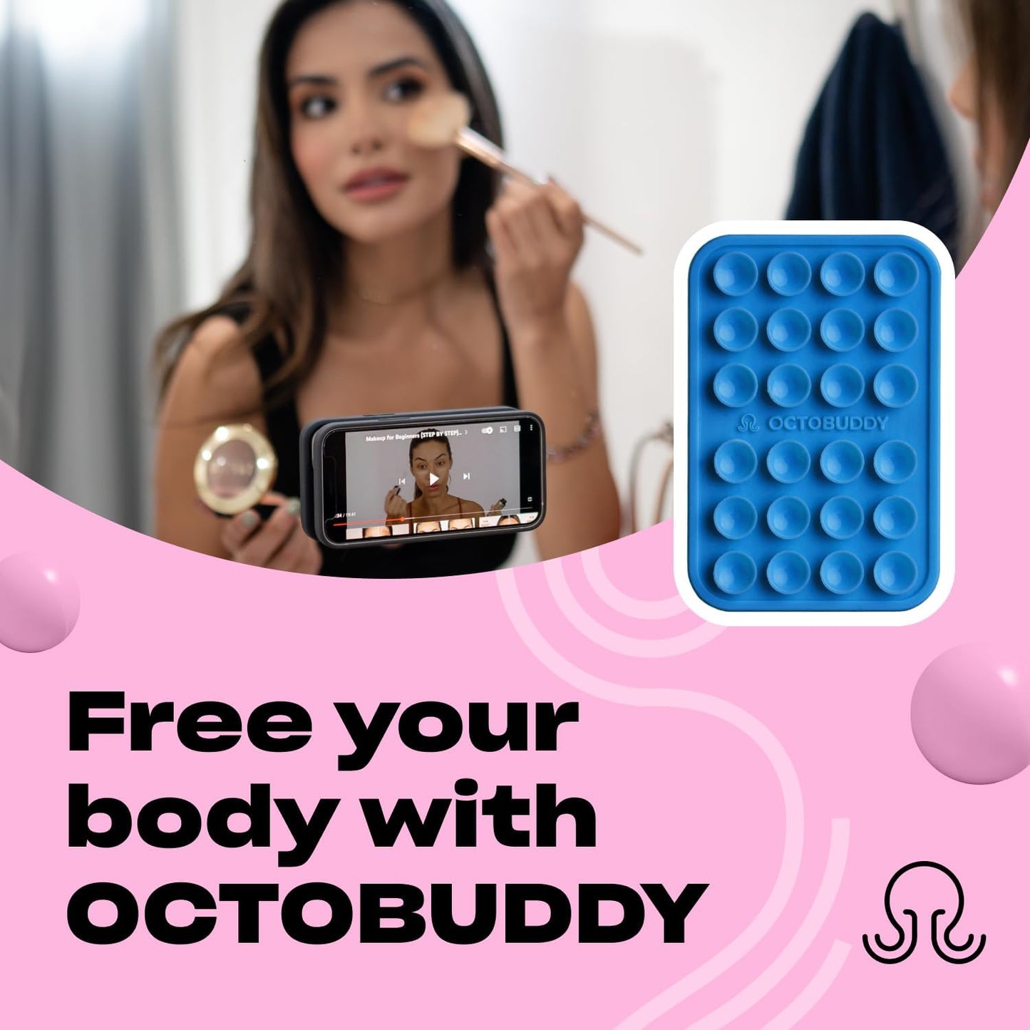 Classic - Silicone Suction Phone Case Adhesive Mount - Hands-Free, Strong Grip Holder for Selfies & Videos - iPhone & Android Compatible - 2.25″ x 3.25″, Blue Ashes