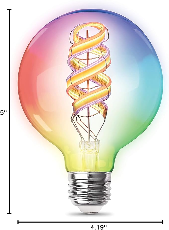 Feit Electric 60 Watt Equivalent Smart Filament Globe Bulb, Spiral Filament WiFi Dimmable, Works with Alexa and Google Assistant No Hub Required, G30 Vanity LED Smart Light Bulb G3060/RGBW/FIL/AG