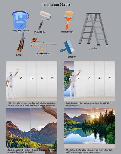 Mountain with Lake Photo Wallpaper Landscape Wall Mural for Bedroom Living Room TV Background Sofa Wall (not self-Adhesive)