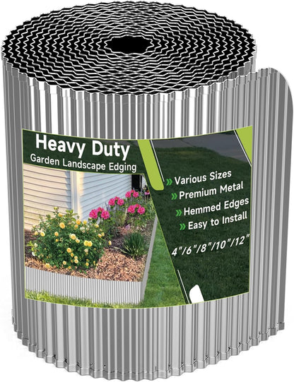 Corrugated Garden Edging, 12"×10Ft Galvanized Steel Landscape Edging & Lawn Edging Border, Metal Garden Border for Flower Beds, Garden，Lawn，Raised Beds & Tree Surrounds (Silver)
