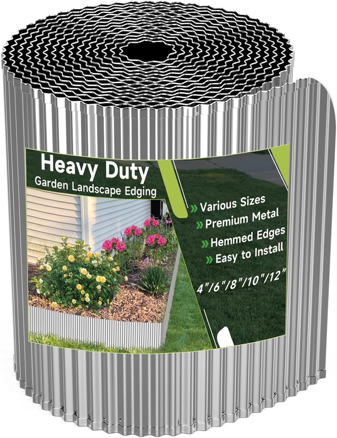 Corrugated Garden Edging,8"×20Ft Galvanized Steel Landscape Edging & Lawn Edging Border,Metal Garden Border for Flower Beds,Garden,Lawn,Raised Beds & Tree Surrounds(Silver)
