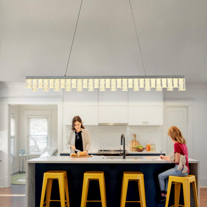 Modern Pendant Lights Kitchen Island, 50" Minimalist Dimmable LED Linear Light Fixture Silvery Gray Aluminum Bar Lights Hanging for Dining Room, Kitchen, Restaurant, Living Room