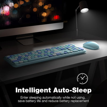 KNOWSQT Wireless Keyboard and Mouse Combo, Pale Blue Full-Sized 2.4G Silent Keycap Colorful Keyboards, USB Dongle Plug Play, for Laptop, Windows, PC, Computer, Desktop