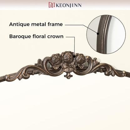 Keonjinn Vintage Mirror for Wall, 36" x 30" Bronze Antique Mirrors with Metal Frame, Baroque Style Decoration for Mantle, Bathroom, Living Room, Fireplace, Bedroom, French Cleat Mounting