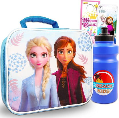 Disney Frozen Lunch Bag Set - Bundle of 4 Pc Elsa and Anna Lunch Box, Water Bottle, Frozen Stickers, and More | Disney School Supplies for Kids