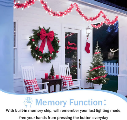 Upgraded 33 FT 100 LED Christmas Lights Outdoor Indoor, Extendable Waterproof White String Lights with Memory Function & Timer & 8 Modes Green Wire for Xmas Tree Holiday Party Garden Decor(Cool White)