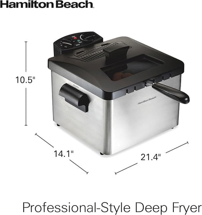 Hamilton Beach Electric Deep Fryer with 3 Baskets and Lid, 4.5 Liters / 19 Cups Oil Capacity, Temperature Control, View Window, Professional Style, 1800 Watts, Stainless Steel (35034)