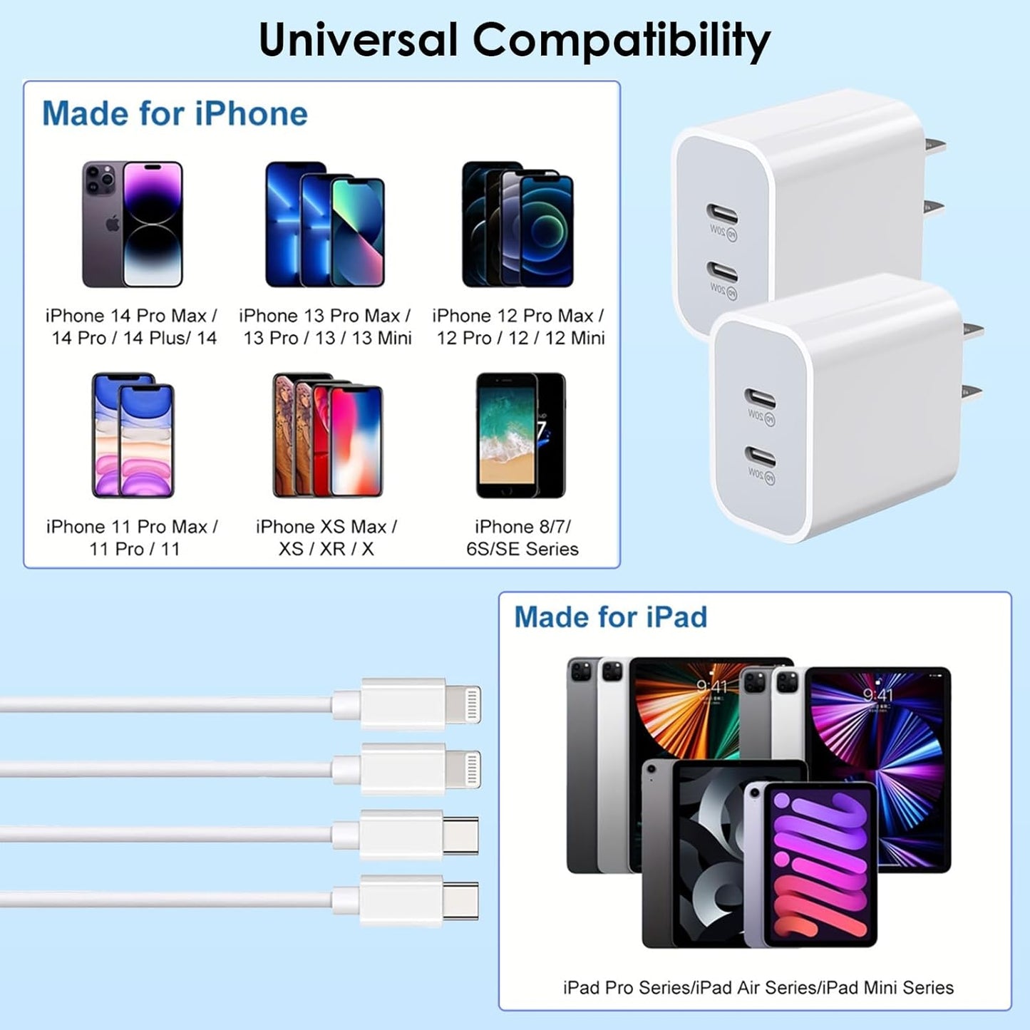 iPhone Charger Fast Charging 10 ft,[Apple MFi Certified]2Packs PD USB C Wall Charger Block 2in1 Adapter Apple Fast Charger 10FT USB C Lightning Cable for iPhone 14 Pro Max/14 Pro/14/13/12/11 Pro Max/X