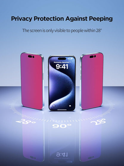 Compatible for iPhone 14 Pro Privacy Screen Protector Tempered Glass 6.1 Inch, Pink Gradient Anti Spy Anti Blue Light HD Easy Installation