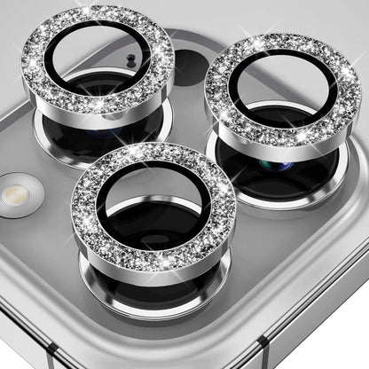 YWXTW Designed for iPhone 14 Pro/iPhone 14 Pro Max Camera Lens Protector Bling, [New Glitter Design] Individual Metal Tempered Glass Camera Cover Accessories Case Friendly, 1 Set (Silver Glitter)