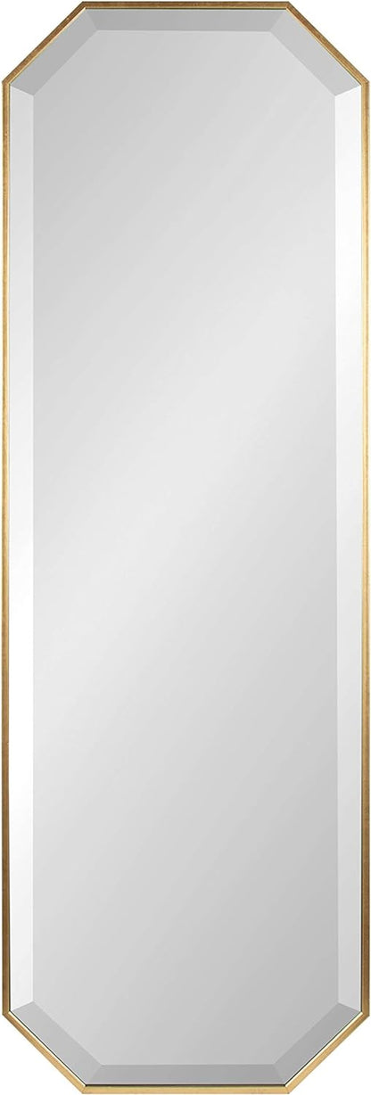 Kate and Laurel Rhodes Modern Full Length Framed Octagon Wall Mirror, 16 x 48, Gold, Decorative Glam Geometric Wall Accent