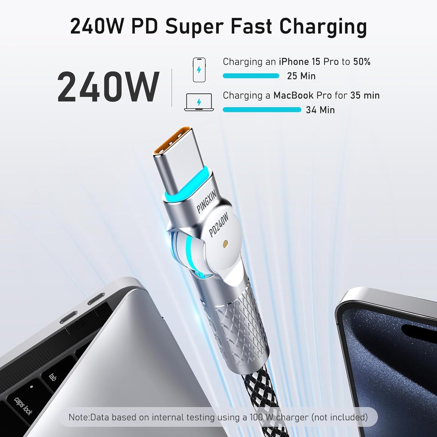 USB C Cable 3.3ft 240W Braided 180°Rotating USB C to USB C Cable USB 2.0, Type C Charging Cable for iPhone 16/16Pro/16Plus/16Pro Max,MacBook Air,iPad Pro,Pixel,Samsung Galaxy S23/S24 Ultra-Black