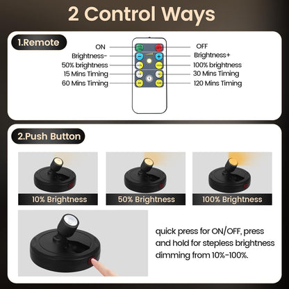 Cordless Spotlight Battery Powered, Indoor Plant Spot Light, Rechargeable Picture Lights with Remote, LED Accent Lighting, Dimmable Display Uplight for Tree Dartboard Decor Painting Art Photo
