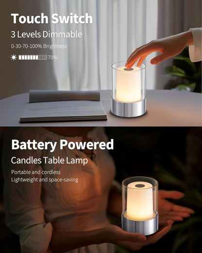 LED 4" inch Touch Night Light for Nursery Baby Kids Set of 2 (Chrome), Small Outdoor Waterproof Lamp for Bathroom Camping, Rechargeable Cordless Table Lamp for Bar Bedside Restaurant Gifts