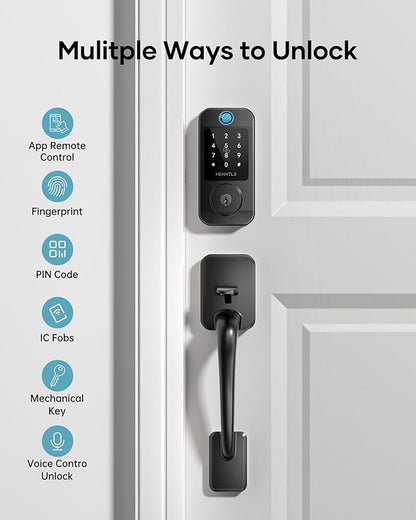 Wi-Fi Front Door Lock Set - HEANTLE Smart Locks for Front Door Built-in WiFi Keyless Entry Deadbolt with Handle Set Fingerprint Smart Electronic Deadbolt, Works with Alexa & Google Assistant Black